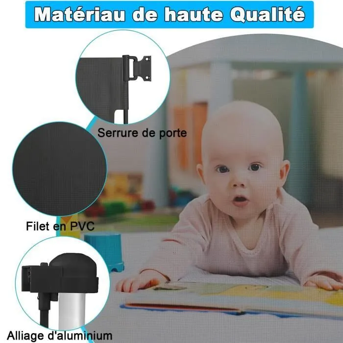 LZQ Barrière de sécurité Roll pour bébés et animaux domestiques, 0-180cm, 87 cm de haut Barrière bébé, Noir-0