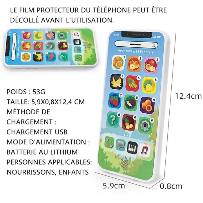 Jouet éducatif - TD® - Téléphone mobile simulé - Éducation précoce - Chansons interactives - Portable-2