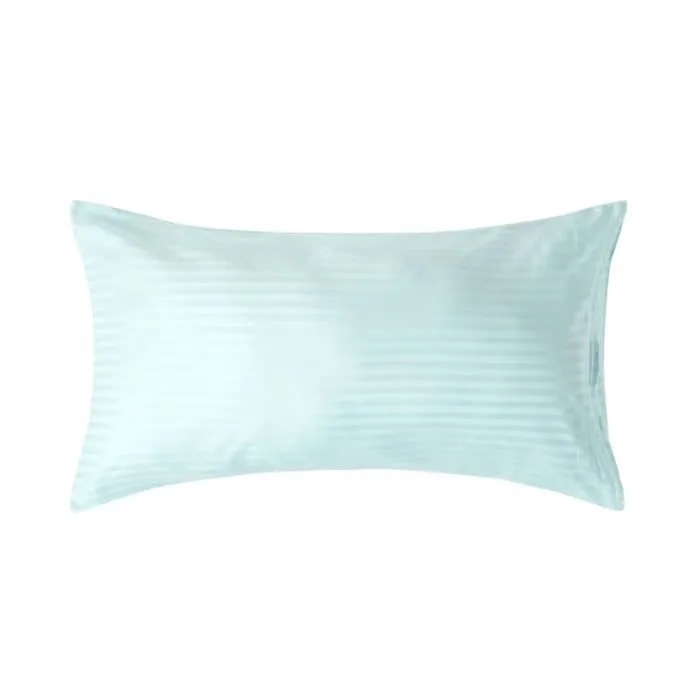 Taie d'oreiller rayé 100 % coton égyptien 330 fils coloris bleu ciel 50 x 90 cm-0