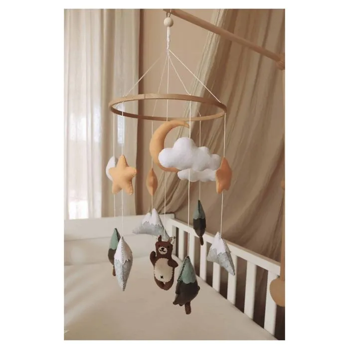Mobile Musical Bébé - Mobile bébé Ours Brun fait main - mobile musical pour lit-2