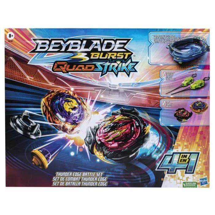 Beyblade Burst QuadStrike, set de combat Thunder Edge avec arène Beystadium, 2 toupies et 2 lanceurs, à partir de 8 ans-2