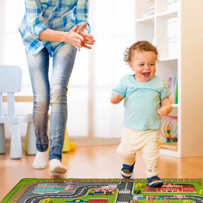 Relaxdays Tapis de jeux voiture, motif ville, antidérapant, pour votre enfant, polyester, L x P 150 x 100 cm, coloré-4