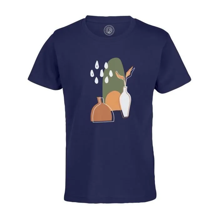 T-shirt Enfant Bleu Line art poterie Minimaliste Illustration Design-0