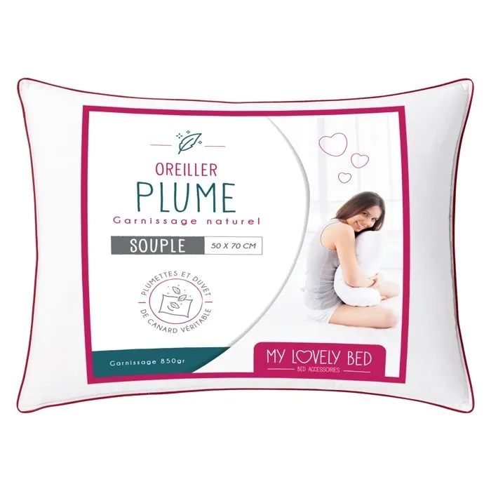 My Lovely Bed - Oreiller 50x70 cm Naturel - Garnissage Plume et Duvet - Enveloppe 100% Coton - Gonflant et Moelleux - Haute Qualité-0