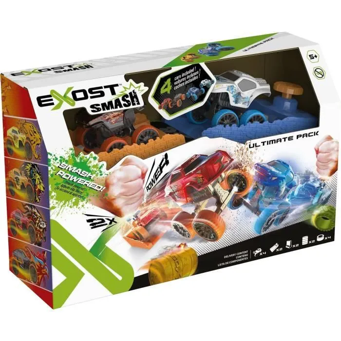 Voitures à friction - EXOST SMASH - Mega Pack Booster - 4 petites voitures, 2 boosters et accessoires-6