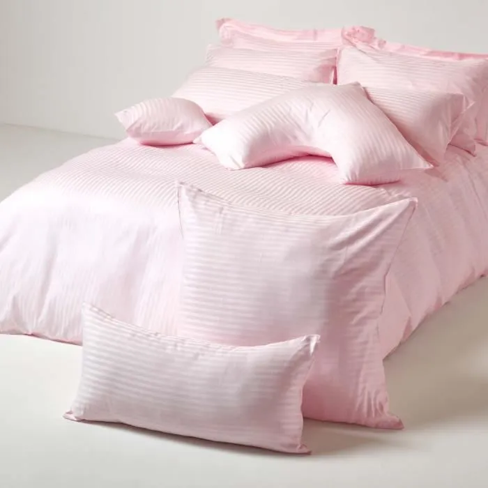 Taie d'oreiller Rose 100% coton Egyptien 330 fils 80 x 80 cm - HOMESCAPES - Carré - Rayures-3