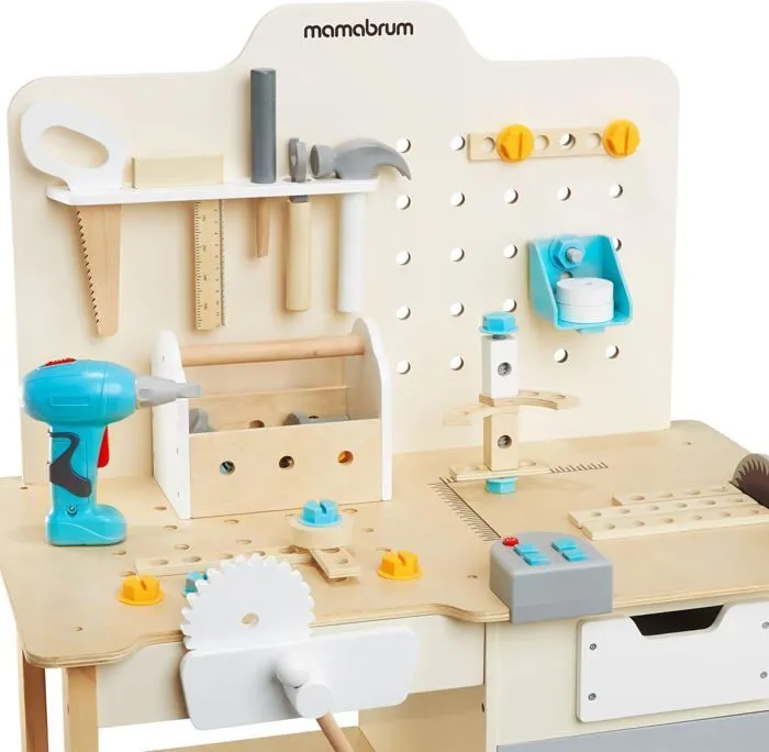 Etabli Enfant en Bois- Mamabrum- Grand atelier bois avec outils XXL - 74 éléments- Kit DIY- table de travail, perceuse, tournevis-3