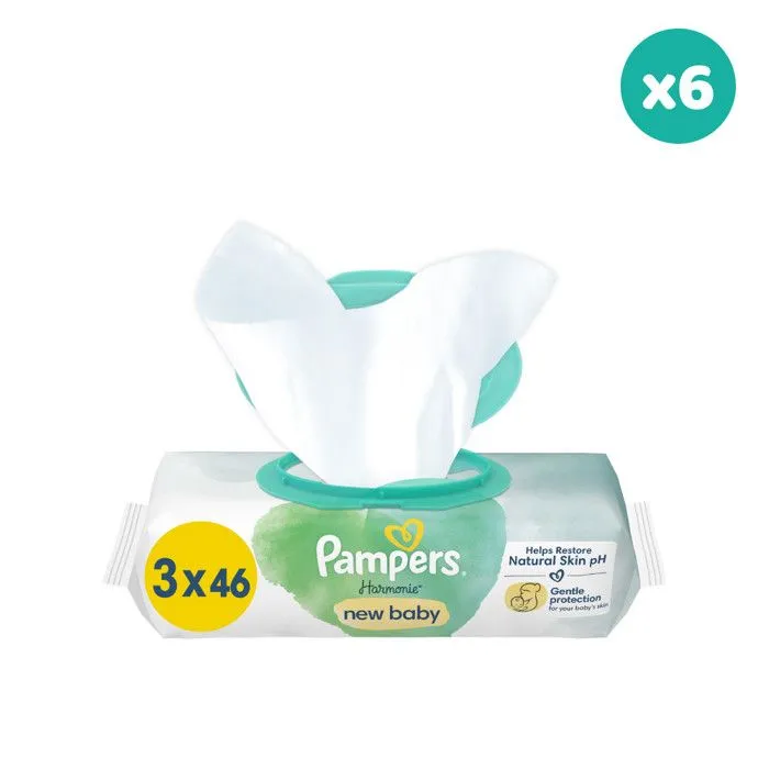 Lingettes - Pampers - Harmonie New Baby - 6 Lingettes - Hypoallergénique - 100% Fibres Végétales-0