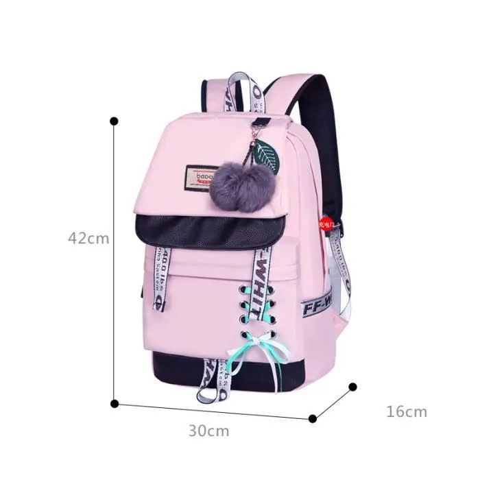 Sac à Dos Femme College Scolaire Sac Toile Sac à Dos Sac école Ado Fille Cartable Collège Sac d'école (Noir-2)-2