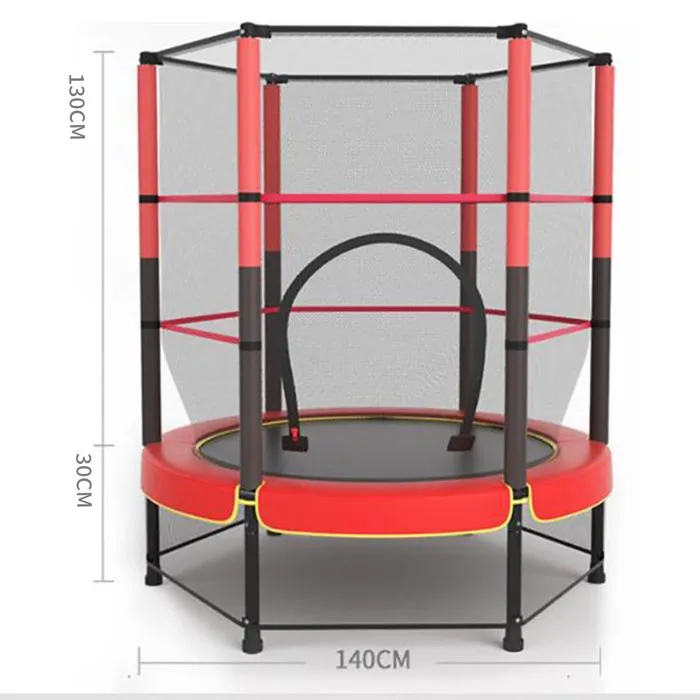 Trampoline enfant et adulte-K IKIDO-Ø 140x160H-Trampoline de jardin avec Filet de sécurité-Ressort-Cadre en acier-Rouge-1