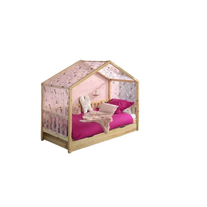 Lit enfant à baldaquin - Vipack - Dallas - Bois massif - Rose - 1 place - 90x200cm-0