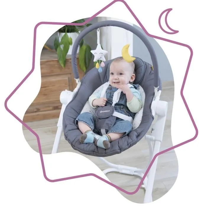Badabulle Transat en hauteur Compact'Up, Pliage Ultra Compact, Confortable, Multipositions, Dès la naissance, Moonlight-1