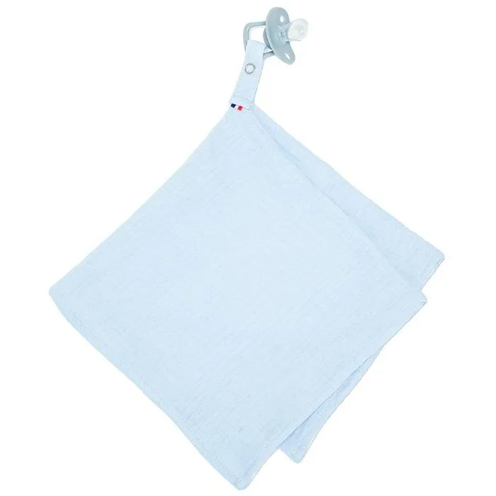 Doudou plat attache tétine en gaze de coton - SEVIRA KIDS - Jeanne Bleu TU - Bébé - Mixte - 0 mois - Naissance-0