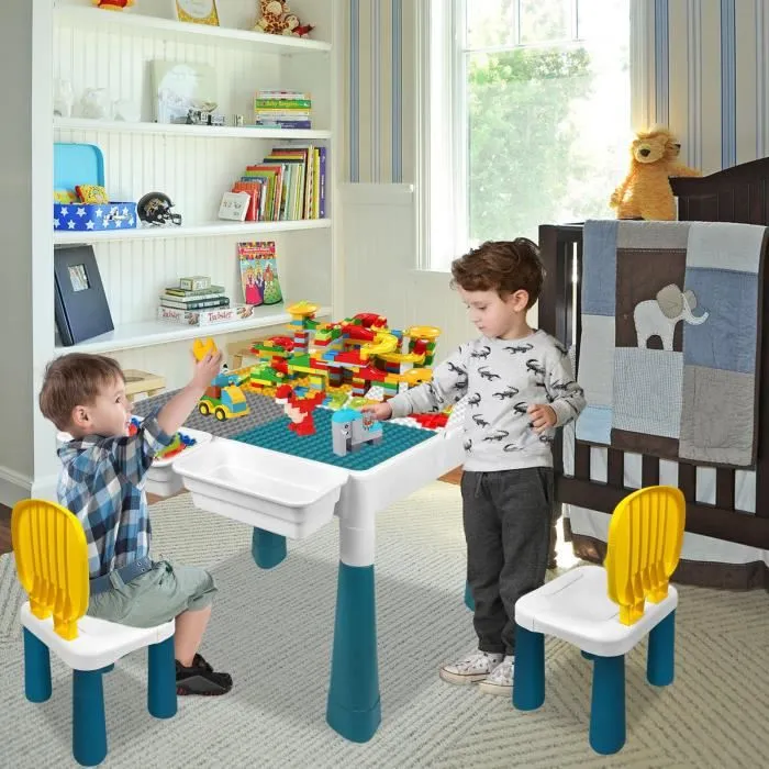 Table de jeu 6 en 1 pour enfant LARS360 - Plateau double face - PP + ABS - Blanc-3