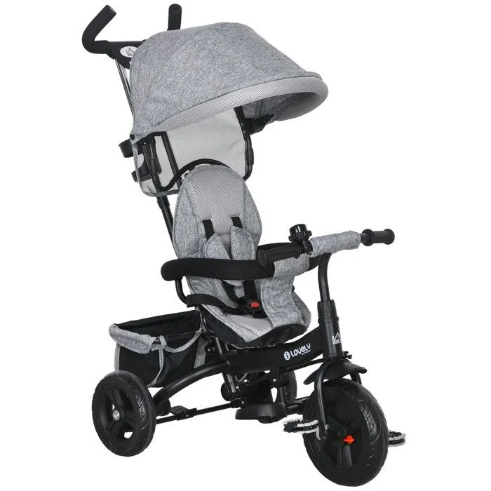 Tricycle Enfant HOMCOM évolutif Pare-Soleil Pliable Canne télescopique Amovible 95 x 50 x 106 cm Acier Gris Noir-0