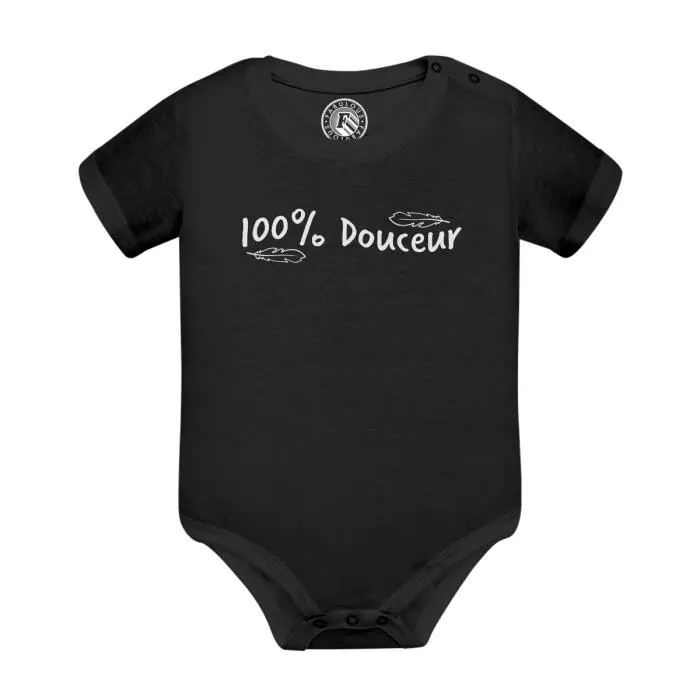 Body Bébé Manche Courte Noir 100% Douceur Plume Bébé Mignon-0