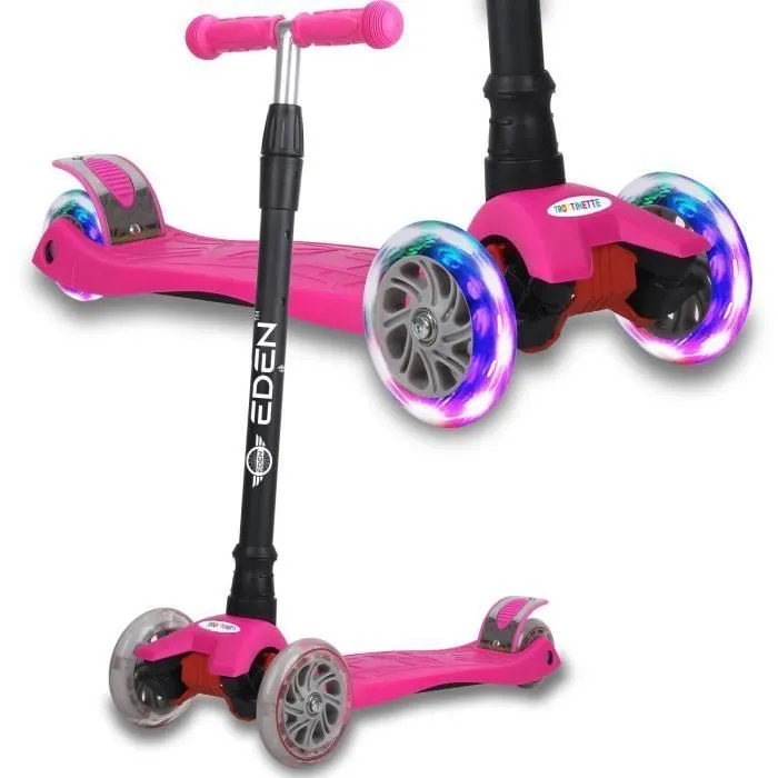 Trottinette - EDEN TM - 3 Roues - Guidon Réglable - LED Lumineuses - Rose-0