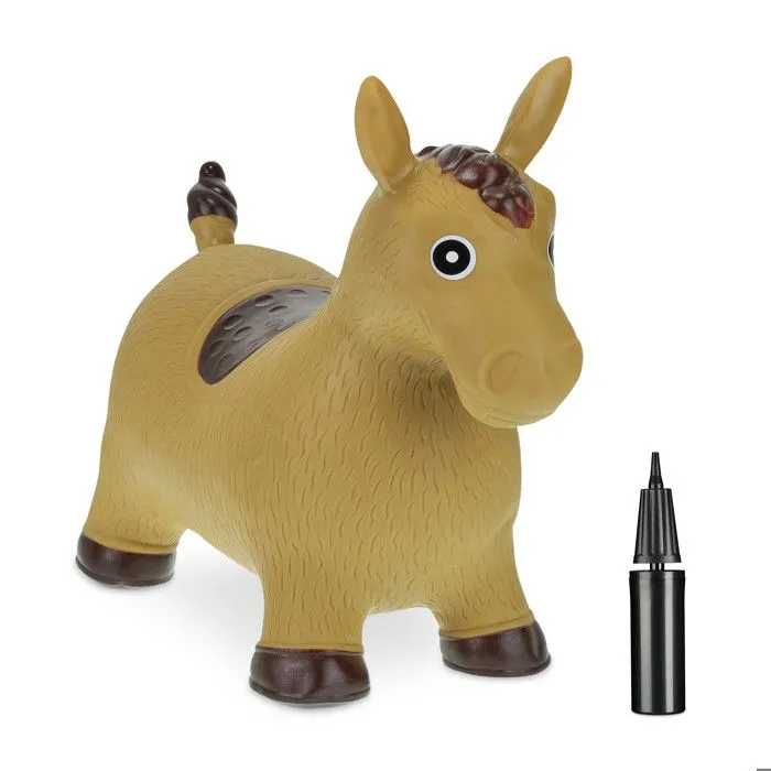 Relaxdays Animal sauteur, jouet en forme de cheval, avec pompe à air, charge maximale 50 kg, 3 ans et plus, marron-1