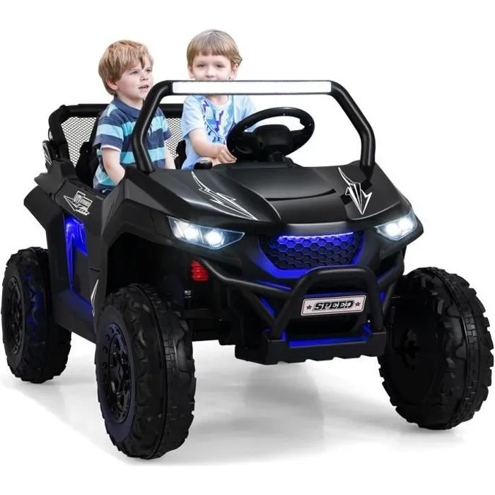 COSTWAY Voiture Electrique Enfant 12V/7Ah, 2-4 km/h, 2 Place, Télécommande 2,4G pour 3-8 Ans, MP3, USB, Radio, Lumineux, Klaxon Noir-0