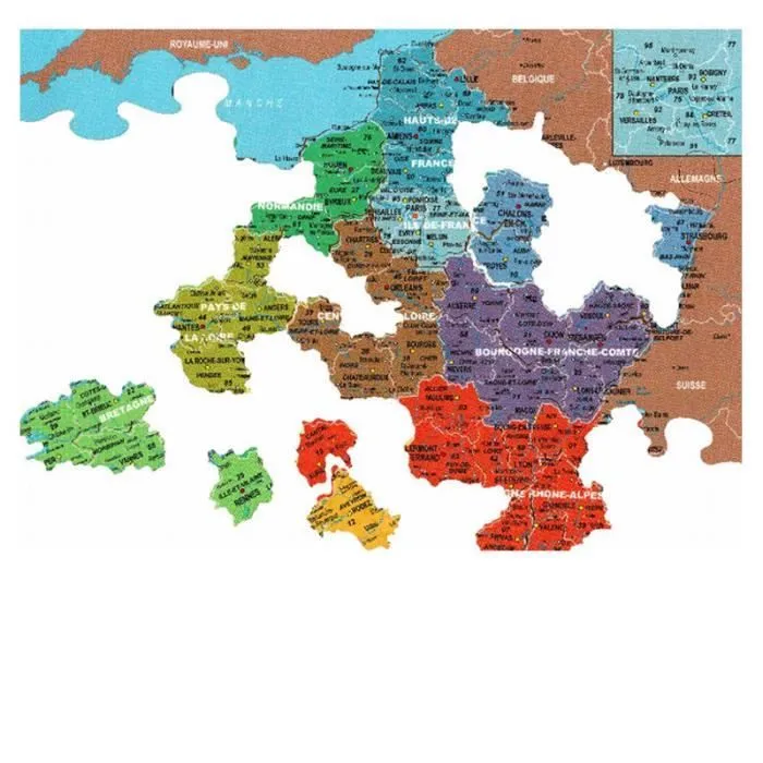 Puzzle en bois Fait Main 100 pièces : Carte de France des départements aille Unique Coloris Unique-0