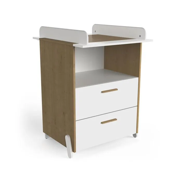 Commode avec table d'allaitement - Naili - Blanc - 2 tiroirs - Design contemporain - Meuble de chambre-0