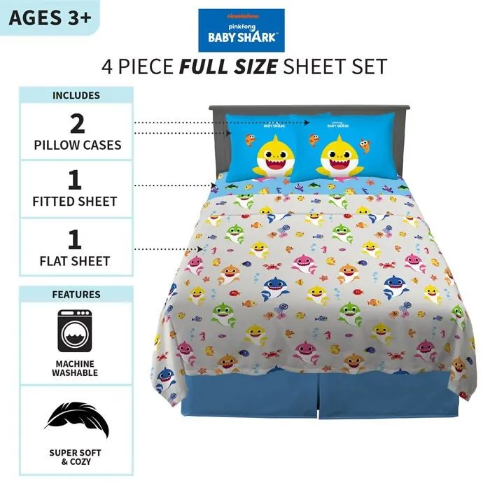 Franco - NB1018 - Parure de lit en Microfibre Super Douce pour Enfant, lit Double, bebe Requin-2