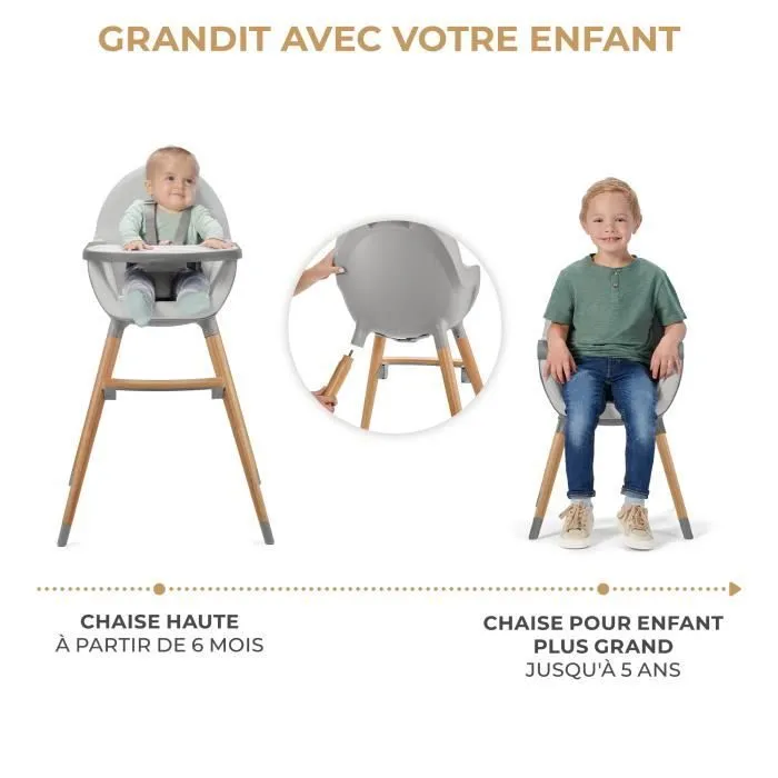 Chaise haute KINDERKRAFT FINI 2 Gris - Plateau réglable - Harnais de sécurité à 5 points-1