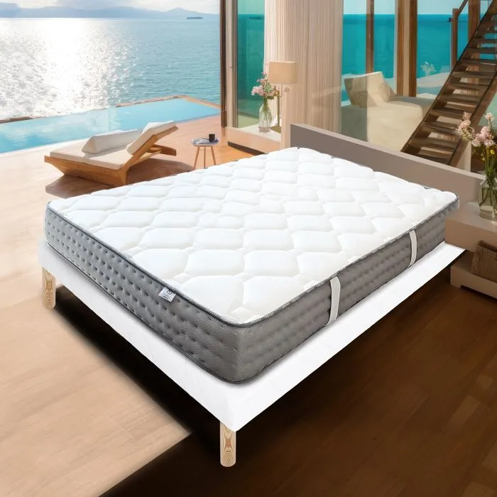 LUXURY LITERIE - Ensemble matelas + sommier - ZEN - 140 x 190 cm - Tapissier - Ferme - Face été/hiver-0