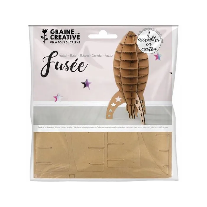 Maquette de fusée en carton - GRACRE - GRAINE CREATIVE ON A TOUS DU TALENT - Livré à plat - 20,5 x 10 x 10 cm-1