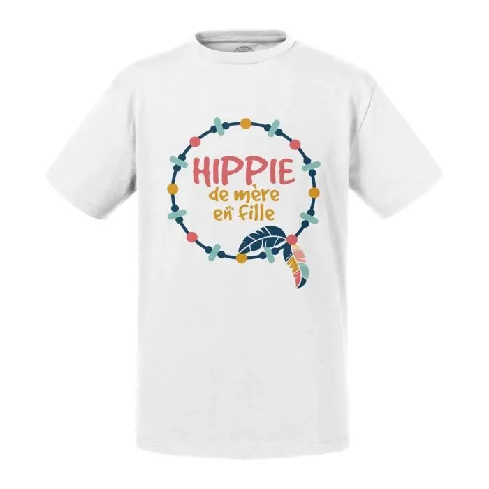 T-shirt Enfant Blanc Hippie de Mère en Fille Bohémien Famille Maman-0