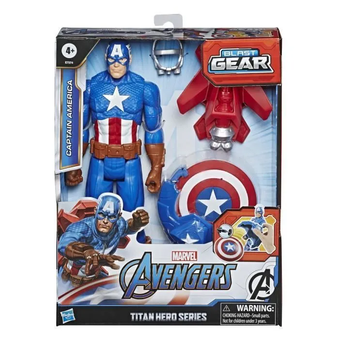 Figurine Captain America Titan Hero Blast Gear AVENGERS - 30 cm - Lanceur et projectiles - dès 4 ans-1