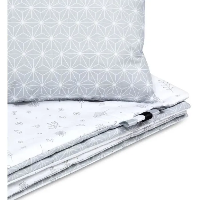 Bellochi Set de Couette Bebe 75x100 cm et Coussin Enfant 30x40 cm - Réversible et Lavable - 100% Coton - Bleu-2