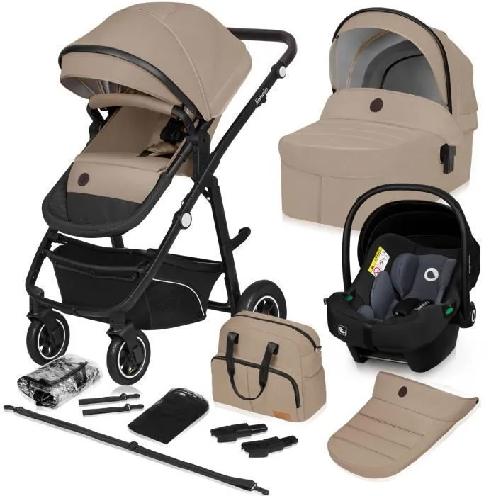 Poussette combinée 3en1 LIONELO Bianka -Jusqu'à 22Kg - Pack poussette, nacelle, siège auto, sac et accessoires - Beige-0
