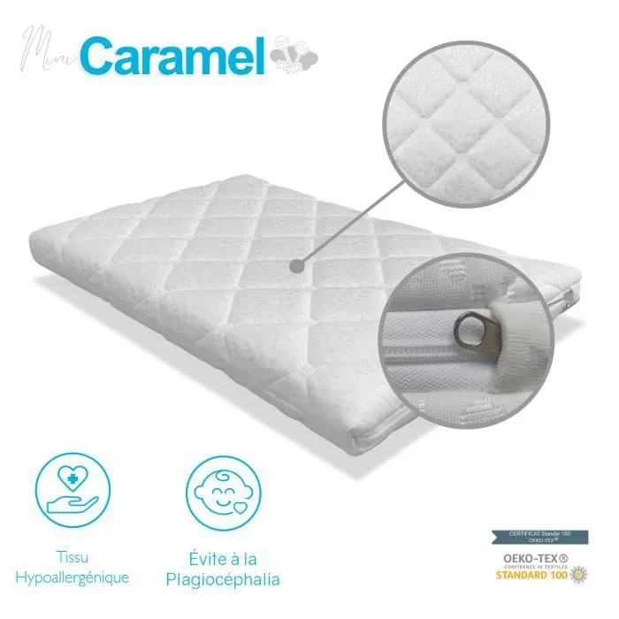 Matelas de Bébé Berceau 80x50 Epaisseur 7 CM MINI CARAMEL - Noyau en mousse perforée et Respirant - DORMALIT-3