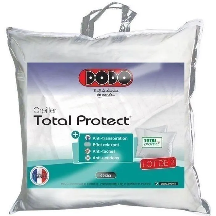 DODO Lot de 2 oreillers Total Protect 65x65 cm blanc-0