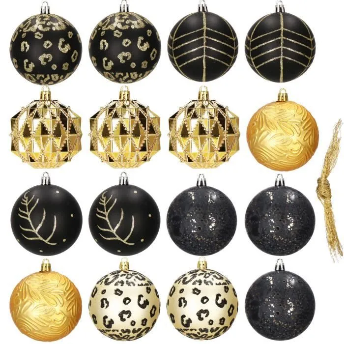 Décorations de sapin de Noël - SPRINGOS - 16 pcs. boules d'arbre ornements - or/noir-1
