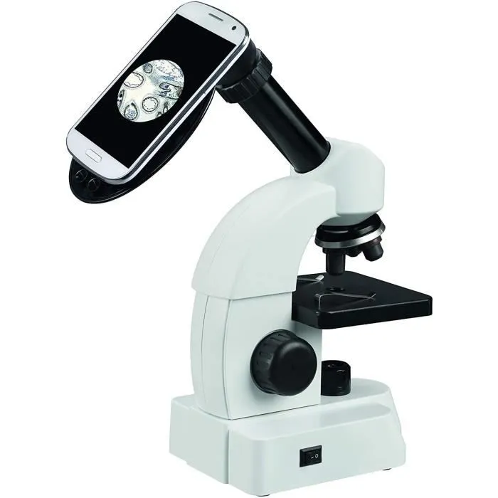 Microscope junior BRESSER - 27 cm acier blanc - Grossissement 40 à 640x-1