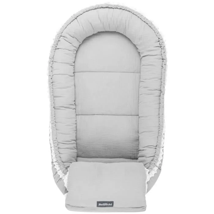 Bellochi Reducteur de Lit Bebe Cale Bebe pour Lit Cocon Bebe - Coton et Velours 90x60cm - Nid de Bebe - Cuddly Muslin Grey-3