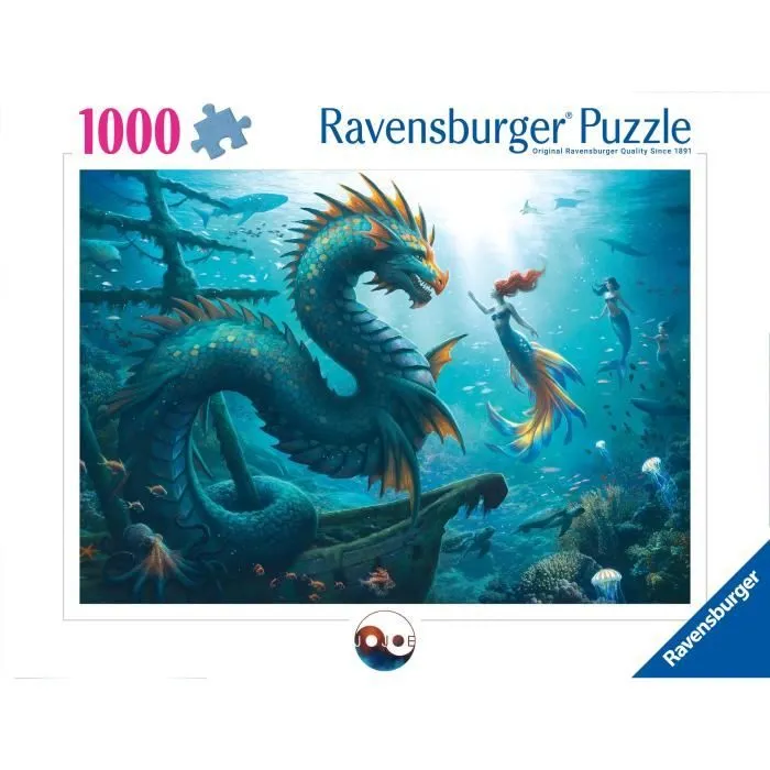 Puzzle 1000 pièces Dragon, sirène et tortues des profondeurs, dès 14 ans, Monstre, 12001434, Ravensburger-1