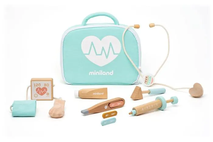 Miniland - 94063 - Set de Medico de Madera Dolls medecin en Bois pour Enfants, , Multicolore, Small-0