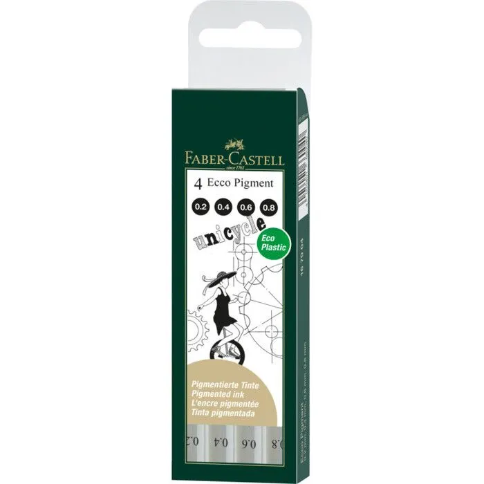 Feutre fin - Faber-Castell - ECCO PIGMENT - Noir - Pack de 4 - Pointe fine-0