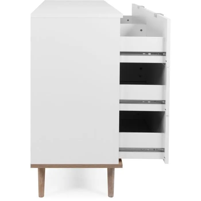 Commode Göteborg 6 tiroirs - Décor chêne sonoma Blanc - L 120 x P 40 x H 86,5 cm-5