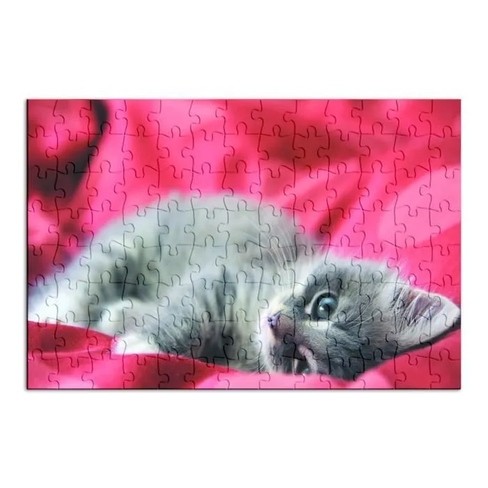 Puzzle Classique - FABULOUS - Chaton Gris Mignon Drap Rouge - 100 Pièces - Intérieur - Mixte - Adulte-1