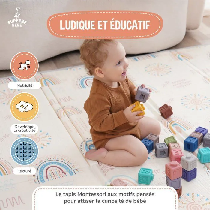 Tapis de Jeu pour Enfant Bebe 150x180x1cm Tapis de Sol XXL en Mousse Epais Pliable Reversible - Tapis d'eveil pour Bebe - Tapis d-5