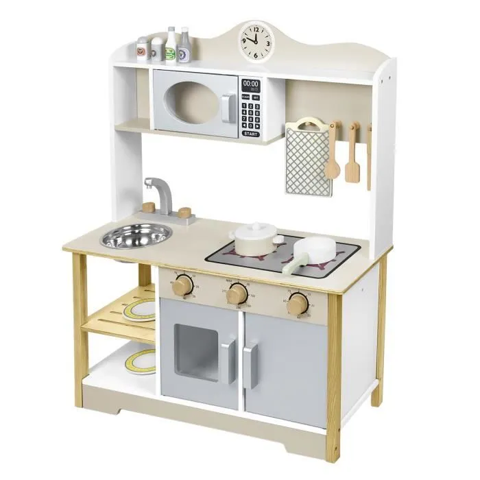 XMTECH Cuisine Enfant en bois, 65x24x85cm Ensemble de Cuisine Enfant Jeu d'imitation avec Accessoires, Jeu De Cuisine Creative-3