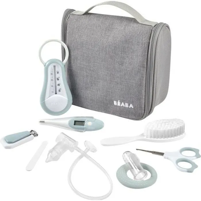 BÉABA Trousse de toilette nomade bébé, 9 accessoires, Green blue-0