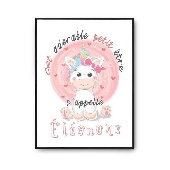 Affiche bébé prénom Éléonore Licorne | Poster pour chambre bébé et enfant pour décoration murale qualité papier Premium A3-0
