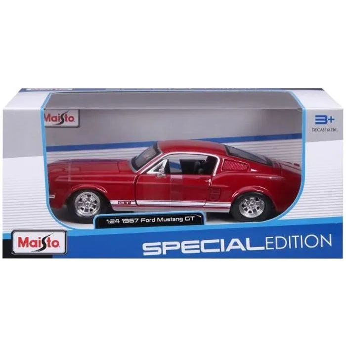 Voiture Ford Mustang GT 1967 en métal à l'échelle 1/24ème de la marque Maisto - Rouge-0