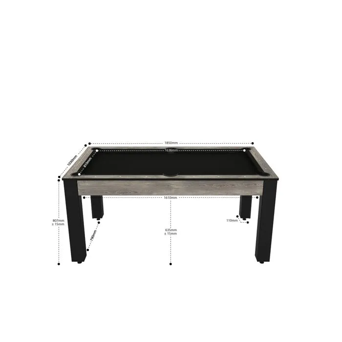 Billard convertible en table à manger - Floride - Industriel tapis noir - 6 personnes-1