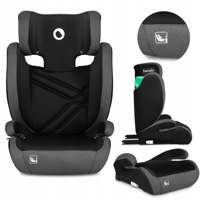 Siège-auto bébé évolutif LIONELO Hugo i-Size - ISOFIX - 100-150 cm - Groupe 2/3 - Têtière réglable en hauteur - Noir-Gris-0